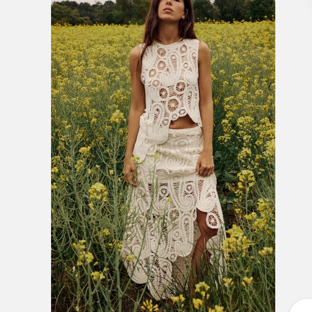 White Lace Two-Piece Skirt Set - Women's Summer Outfit Size M
